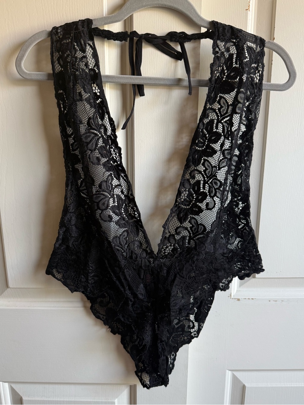 Black Floral Lace Plunge Teddy Lingerie Bodysuit Size 2XL